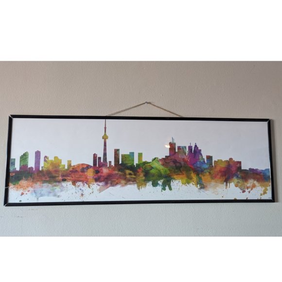 Toronto Skyline Rainbow Splash Art Large Print with Frame 11.75"x38" - Picture 1 of 2